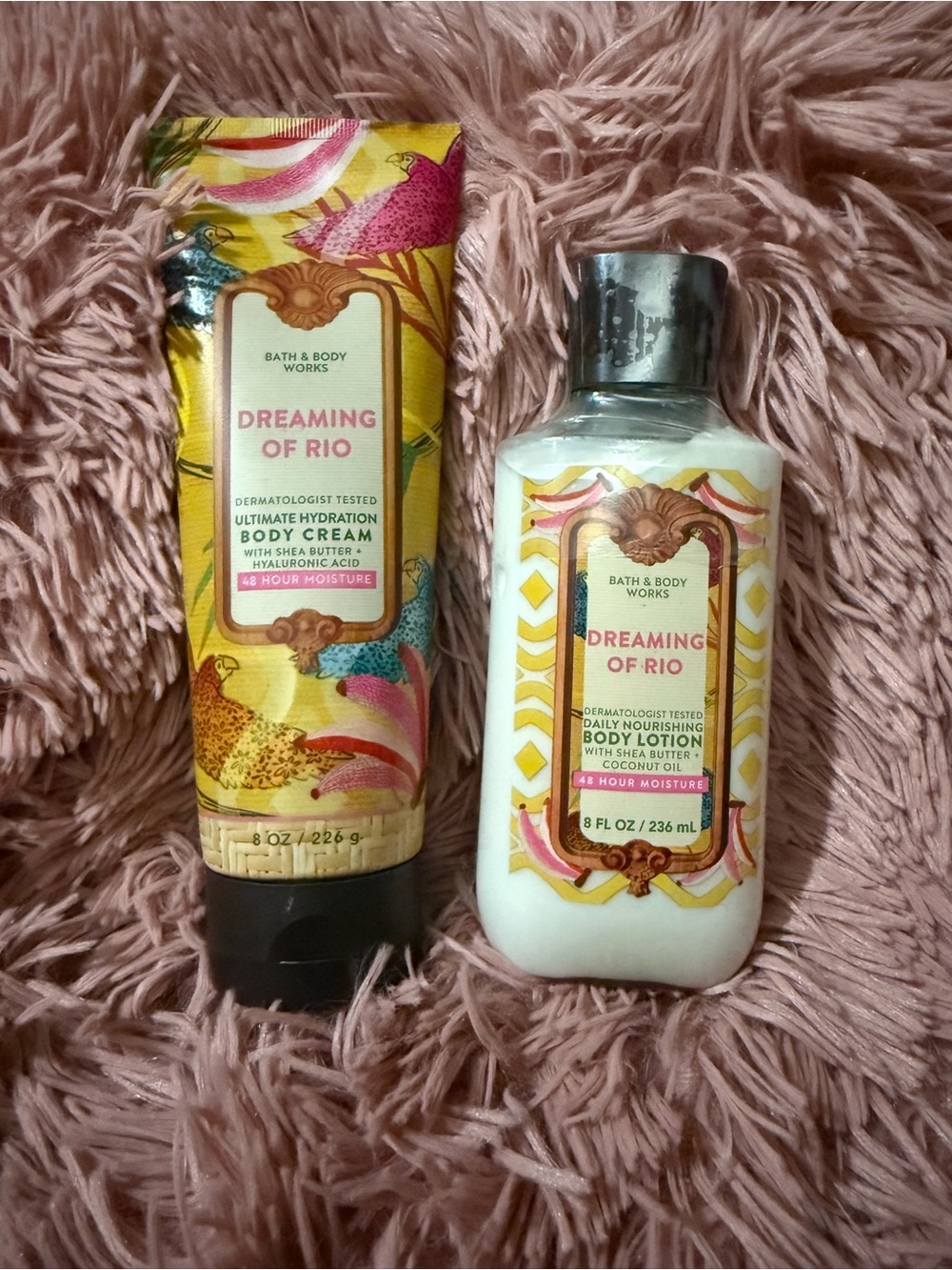 Bath & Body Works Dreaming of Rio Lotion & Cream — Yellow, Pink, White
